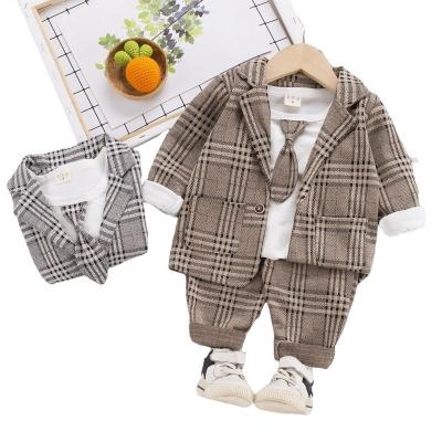 China Polyester/Cotton Boy Clothes Spring and Autumn Plaid Suit Boy's Three-Piece Dress New Baby British Style Baby Birthday Party for sale