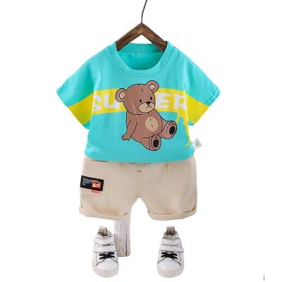 China Anti-wrinkle 0-5 years old boys and girls casual cartoon clothes children's baby summer short-sleeved two-piece suit for sale