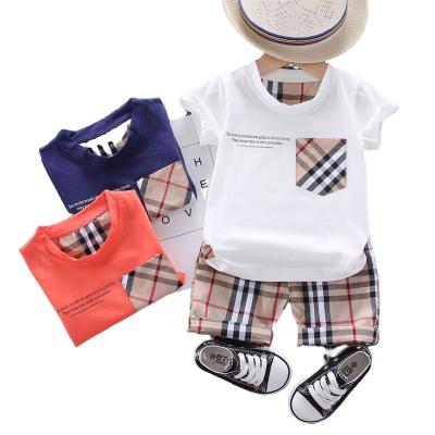 China 1-5 Years New Boys Anti-wrinkle Children's Short Sleeve Summer New Boys' Style Western Plaid Shorts Baby Clothing Two-Piece Suit for sale