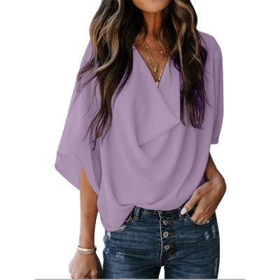 China Other Fashion Cheap Custom Made Soft Chiffon Hot Selling T-shirt Casual Tops for sale