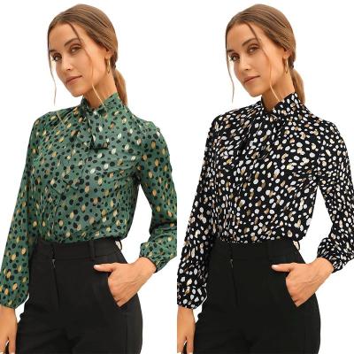 China Anti-wrinkle 2021 Autumn And Winter Hot European And American Women's Clothing Chiffon Printed Shirt Long Sleeve Slim Top for sale