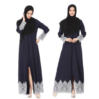 China New Middle East Fashion Lace Long Cotton Factory Supply Muslim Abaya Knitted Dress National Direct Solid Color Long Dress for sale