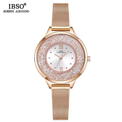 China IBSO Water Resistant Zircon Watches Women Wrist Stainless Steel Luxury Strap Quartz Custom Watches for sale