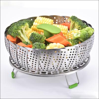 China 2020 Amazon Selling Sustainable Hot Folding Vegetable Stainless Steel Food Steamer Basket For Various Pot for sale