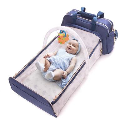 China With USB 3 In 1 Baby Diaper Bags Backpack With Changing Station Bed Luxury Customize Diaper Multifunctional Wholesale Tote Wet Mummy Bag for sale