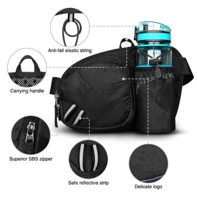 China Black Water Proof Water Resistant Increasing Running Size Bum Bag Fanny Pack With Water Bottle Holder for sale