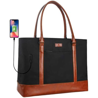 China Wholesale Custom Fashion Fashion Women Laptop Tote Bag USB Waterproof Teacher Bag Large Work Handbag for sale