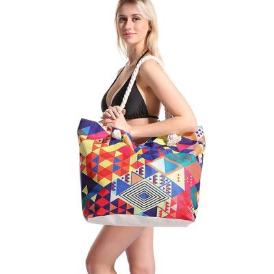 China Wholesale Custom Bag Folding Tote Shopping Bag Female Casual Pattern Summer Canvas Shoulder Beach Bag for sale