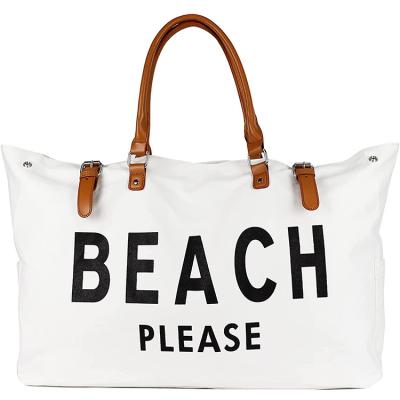 China Wholesale Outdoor Beach Tote Bag Women Waterproof Leather Handle Beach Bag Extra Large Canvas Customized Bag for sale