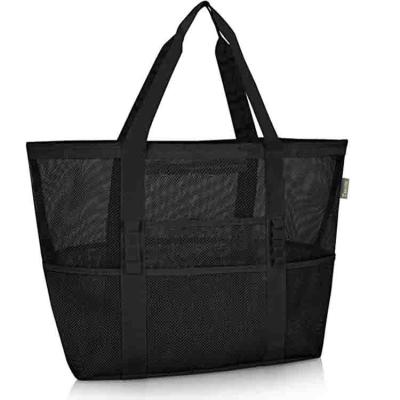 China Large Size Black Mesh Beach Tote Bag Large Capacity Beach Bag Swimming Pool Bag Toys, Towel, Flip Flops Beach Bag for sale