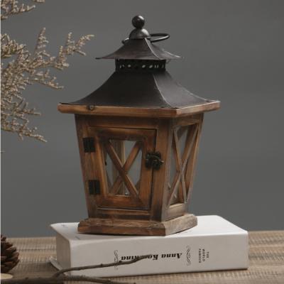 China American Home Decoration Candlestick Retro Used Wooden Wind Lamp Candlestick Iron Candlestick Wind Lamp Dining Table Decoration Solid Home Supply for sale