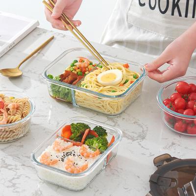 China Freshness Preservation Oversized 1.04L Microwave Borosilicate Glass Rectangle 2 Compartment Food Safe Container for sale