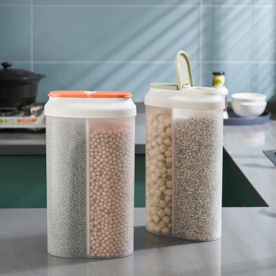 China Freshness Keeping Double Compartment Plastic Air Tight Cereal And Dry Food Storage Dispenser Container for sale