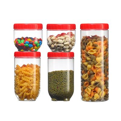 China Multifunctional Clear BPA Free 5-Piece Set Lids Cereal Air Tight Easy Open Seal Jar Dry Food Storage Containers For Office Organization for sale