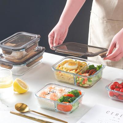 China Fresh Preservation Oven Wholesale Microwave Borosilicate Glass Safe Divided Food Containers for sale