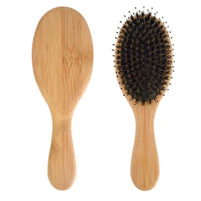 China Custom New Cushion Logo Hairbrush Metal Pins Straighten Wig Brush Round Paddle Detangling Wooden Hair Brush for sale