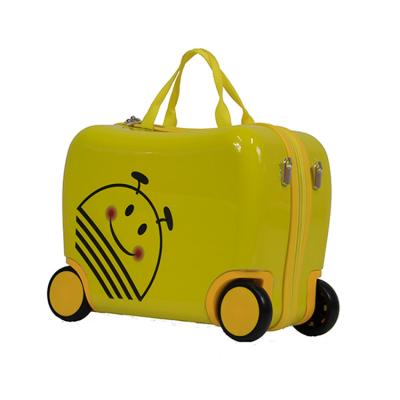 China 16 Inch Hand Luggage Cute Bee Hand Luggage Newcomer Long Distance ABS Kids Ride-On Suitcase for sale