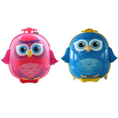 China Waterproof Dirt Proof Stored Goods Promotion 14 Inch Cartoon Owl Waterproof Kids Travel Luggage Trolley Bag Suitcase for sale