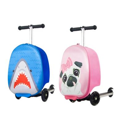 China 2021 New 19Inch EVA Cartoon Child Trolley Suitcase On Wheels Scooter Trolley Bags Child Scooter Luggage for sale