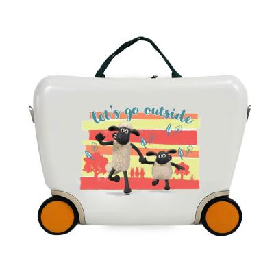 China 18 Inch ABS Hard Shell Kids Children Ride On Luggage Travel Cartoon Bottom Design for sale