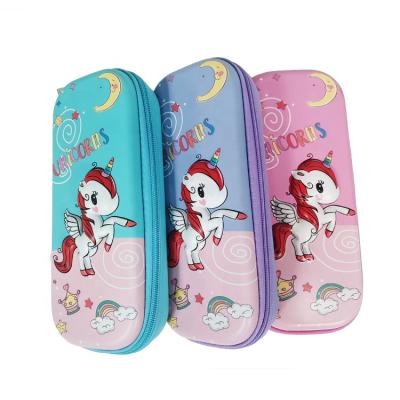 China Multi Function OEM 3D Print Shell Multi Function Cute Multicolor Unicorn Cartoon PU EVA Kids Pencil Cases For Girls for sale