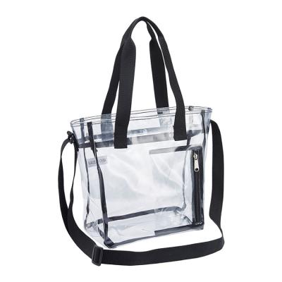 China Custom Clear Transparent Tote Bag Heavy Duty Waterproof PVC Shoulder Bag Handbag With Free Coin Pocket for sale