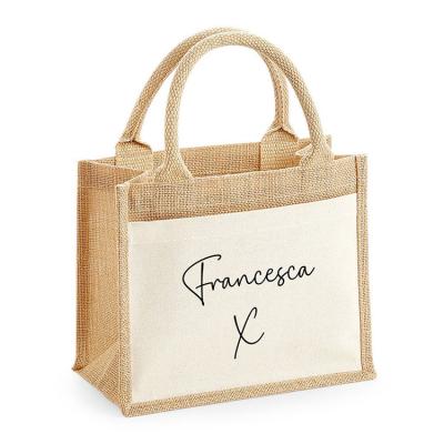 China Eco-Friendly Jute Lunch Bag With Custom Eco Tote Burlap Jute Shopping Bag Custom Wedding Cotton Pouch Burlap Bridesmaid Bag for sale