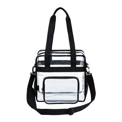 China Transparent Waterproof Clear Zipper See Through Tote Bag Outdoor PVC Cross - Body Handbags With Long Handle And Adjustable Shoulder Strap for sale