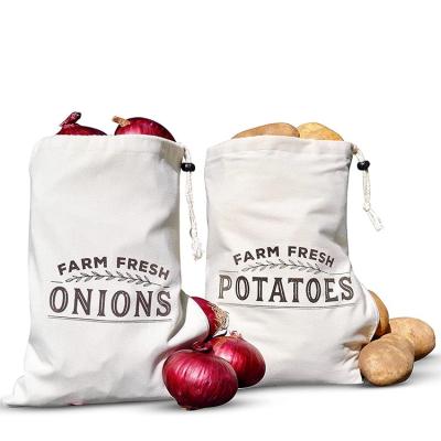 China Custom Drawstring Bag Potato And Onion Storage Bags With Side Zipper Cotton Farmhouse Kitchen Onion Bag With Blackout Liner for sale