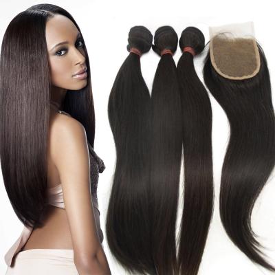 China Silky soft no tangle& Shedding Grade 10A Virgin Hair Brazilian Remy Human Hair Bundles With Lace Closure for sale