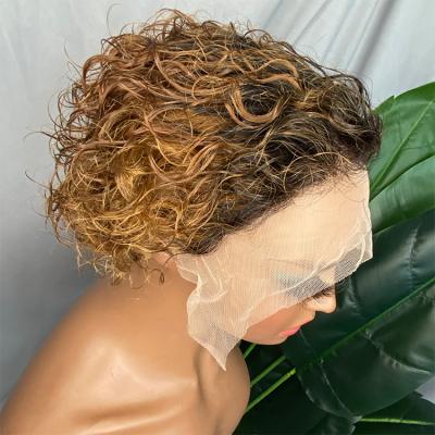 China Wholesale Factory Price Cuticle Aligned.No Gray Curly Brown Pixie 1B 13*1 Lace Frontal Wig Cuticle Aligned Natural Headline for sale