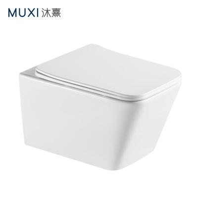 China Double-Flow Luxury European Square Sanitary Ware Wall Hung Ceramic Rimless Wall Hung Toilet For Hotel Bathroom WC Tankless Toilet Bowl for sale