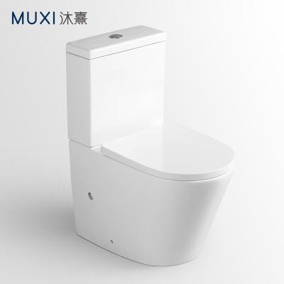 China CE Standard White Color Hot Selling Double-Flow Two Pcs P-trap 180mm Toilet WC Rimless Toilet Bowl For Bathroom for sale