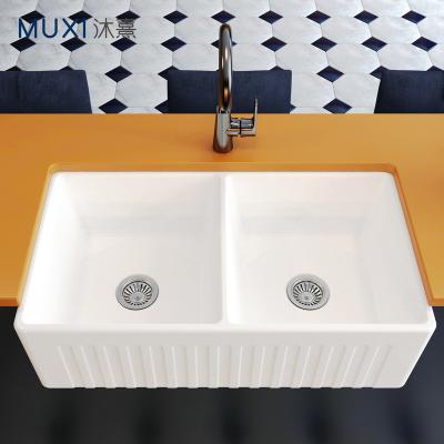 China Without Faucet CUPC North America 33 Large Double Faucet CUPC Farmhouse Outdoor Porcelain Basin Apron Kitchen Sink Ceramic Kitchen Sink for sale