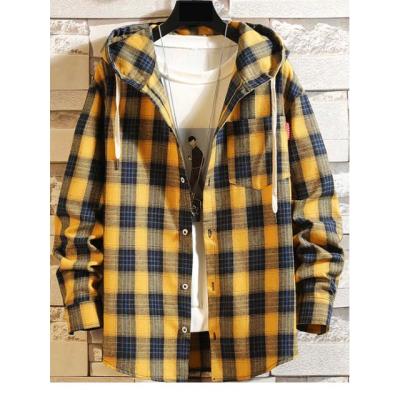 China Wholesale New Long Sleeve Plaid Flannel Hoody Shirt Men's Hooded Anti-Pilling Shirt Anti-Pilling Shirts Winter Autumn for sale