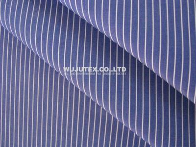 China Organic Cotton Yarn Dyed Fabric, Plain Weave Blue White Stripe Shirt Cloth Material for sale