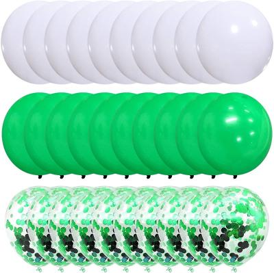 China Party Deco Green Confetti and White Balloon 50 Pcs with Green Ribbon for Kids Birthday Baby Shower Jungle for sale