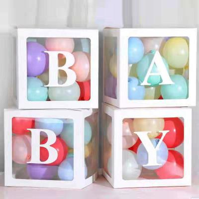 China Party Decoration 4Pcs Large Transparent Clear Balloons Boxes With Baby Letter Baby Shower Blocks For Party Deco for sale