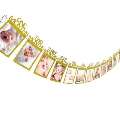 China Party Decoration Baby Birthday Banner Gold Glitter Growth Disc 1-12 Month First Photo Props Baby Party Decoration Supplies Photo Banner for sale