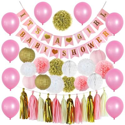 China Party Decorations Its A Girl BABY SHOWER Decoration Set Banner Paper Tassel Garland Girl Birthday Party Decorations Supplies for sale