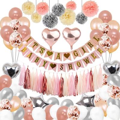 China 108pcs Party Decorations Baby Shower Decorations For Girl Party Supplies Include Banners Paper Pom Poms Balloons Tassels Baby Shower Favor for sale