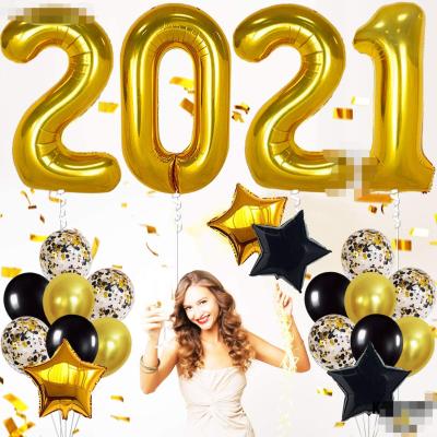 China 2021 Party Deco Gold Balloons for Graduation Decorations Set 40 Inch Gold Black and Silver Confetti Balloons with Mylar Star Balloons for sale