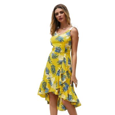 China Anti-Wrinkle Women Boho Spaghetti Style V-Neck Sleeveless Waist Knee Length Dress A Line Dress Casual Beach Female Dresses Summer for sale