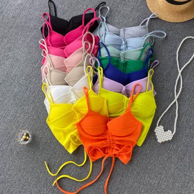 China Anti-pilling Spaghetti 15 Color Strap Boob Tube Drawstring Single Top Crop Amazon Success Summer Women Full Fashionable for sale