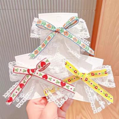 China New Comfortable Platypus Clip Hairpin Bow Lace Soft Cloth Bangs Cut Girl Headdress Style Hairpin Ethnic Hair Accessories for sale