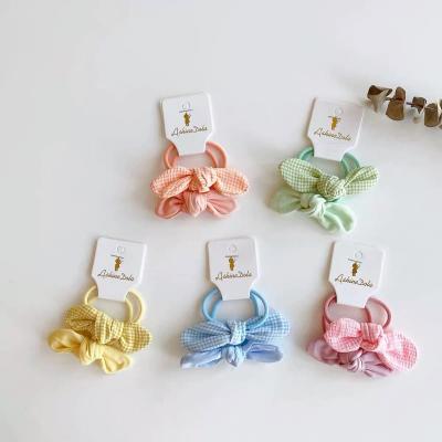 China A Bunny Girl Little Girl Rabbit Ears Hair Ponytail Elastic Plaid Cloth Band Elastic Hair Band Ring Comfortable Cool Elastic Rope Hair Bowknot for sale