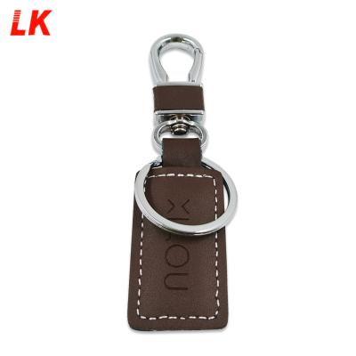 China Custom Genuine Handmade Blank Metal Business Brown Keepsake Holder PU Leather Key Chain Chain for sale