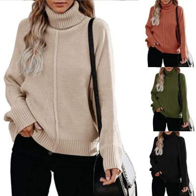 China Custom High Quality Anti-wrinkle Women's Turtle Neck Sweaters Winter Crew Neck Knit Women Stripe Pullover Turtle Neck Sweater Knitting Pattern for sale