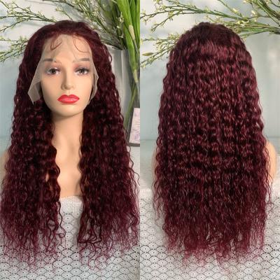 China Deep Wave 99j Lace Headband Wig 100% Colored Raw Red Transparent Red Deep Wave Front 99j Virgin Hair Curly Lace Wig Virgin Hair Wig 100% for sale