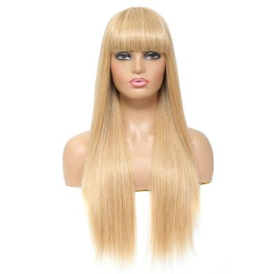 China Body Wave Honey Blonde Human Hair Wigs Long Straight With Bangs Glueless Brazilian Wig Hair Machine Made Wig For Black Women for sale